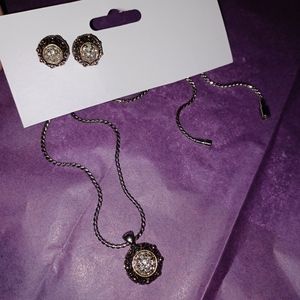 Mixed Silver Goldtone Necklace Earring Clear Stone Jewelry Set Magnetic